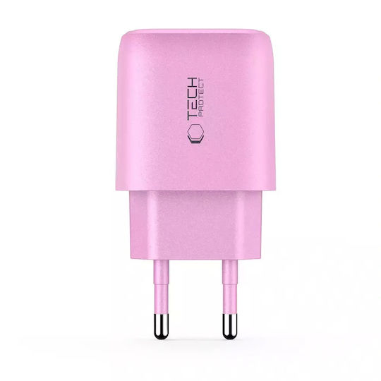 Tech-Protect Зарядно без кабел с USB-A порт и USB-C порт 30W Power Delivery / Quick Charge 3.0 Розов (NCA30)
