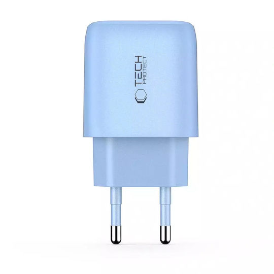 Tech-Protect Ladegerät ohne Kabel mit USB-A Anschluss und USB-C Anschluss 20W Stromlieferung / Schnellaufladung 3.0 Blau (NCA20)