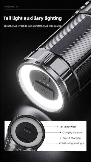 Supfire Lanternă cu LED Reîncărcabilă IP44 cu Luminozitate Maximă 1400 Lumen