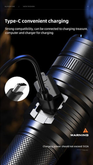 Supfire Lanternă cu Bliț LED Reîncărcabilă IP43 cu Luminozitate Maximă 1200 Lumen