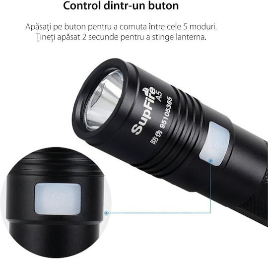 Supfire Lanternă cu Bliț LED Reîncărcabilă cu Luminozitate Maximă 300 Lumen