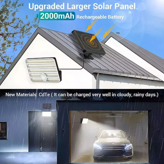 Lampa Ustellar Montat pe perete Lampă Solară 2500lm Alb Rece 6500K cu Senzor de Mișcare și Telecomandă IP65