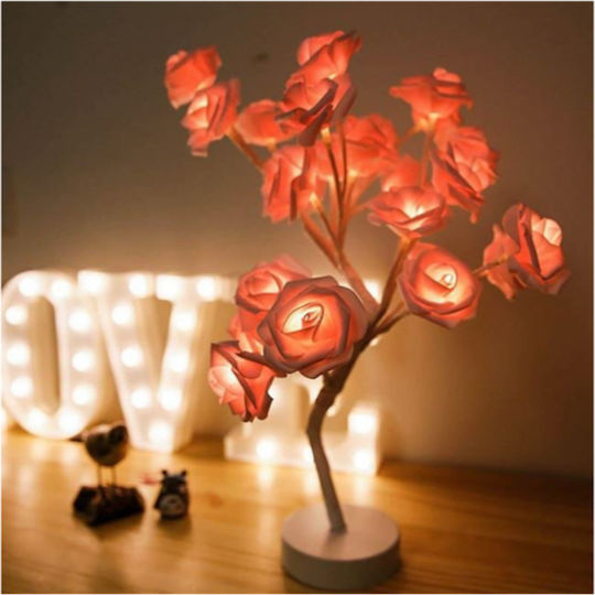 LED Baum mit Rosa Rosen Beleuchtung USB & 2 Beleuchtungsfunktionen 48cm