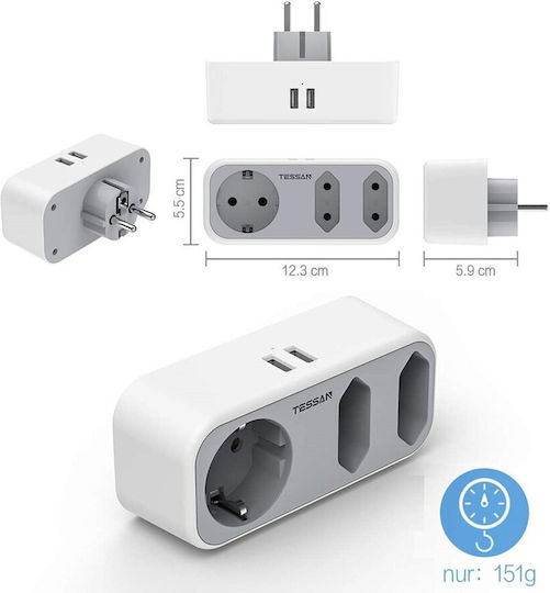 Tessan Захранваща лента 3 Позиции с 2 USB-A Безжични
