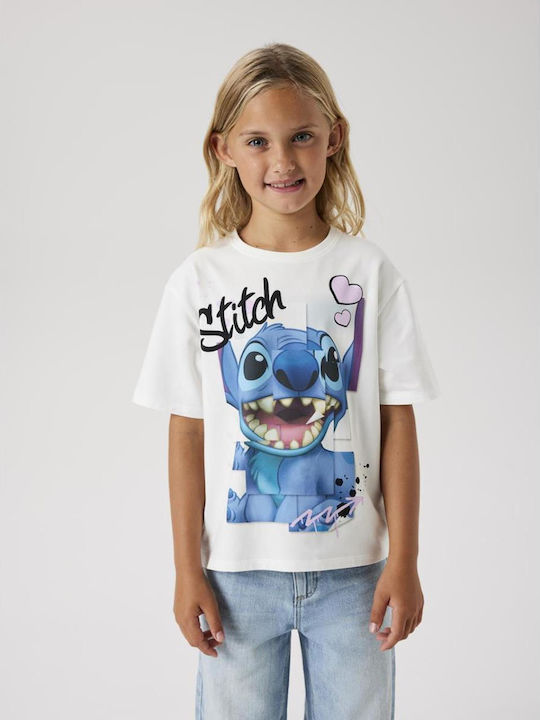 Bluza Pentru Copii Cu Mâneci Scurte Albă Stitch