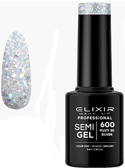 Elixir Semi Gel Ημιμόνιμο Βερνίκι Νυχιών 600 Multi 3D Silver 5ml