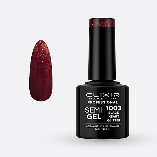 Elixir Semi Gel Ημιμόνιμο Βερνίκι Νυχιών 1003 Black Heart Glitter με Glitter 8ml
