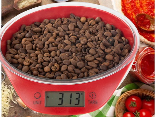 Ψηφιακή Ζυγαριά Κουζίνας με Κάδο έως 5kg Κόκκινη