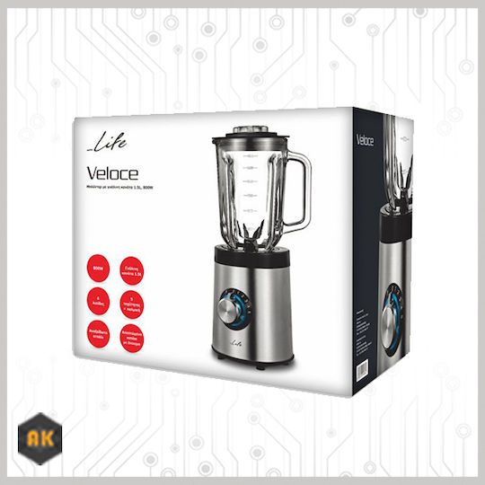 Life Veloce Mixer mit Glas Kanäta 1,5 l 800W Inox