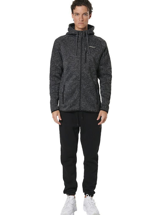 Ανδρική Ζακέτα Fleece με Κουκούλα Μαύρη