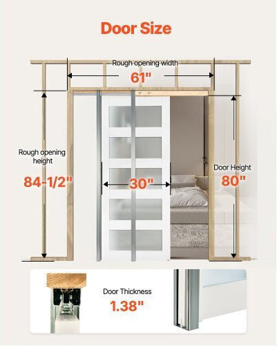 Vevor Sliding Pocket Door 765 X 2035 Mm 5-lite Frosted Glass Single Sliding Door Hardware Kit Sturdy Solid Wood & Mdf Pocket Doors Slab Waterproof Surface Bedroom Kitchen Study Room Vevor Sliding Pocket Door 765 X 2035 Mm 5-lite Frosted Glass Single Sliding Door Hardware Kit Sturdy Solid Wood & Mdf Pocket Doors Slab Waterproof Surface Bedroom Kitchen Study Room