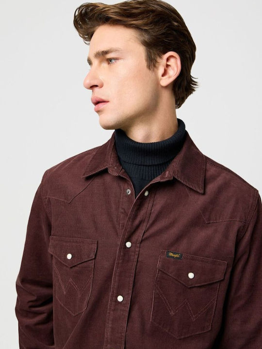 Western Long-sleeved Corduroy Shirt Mahogany