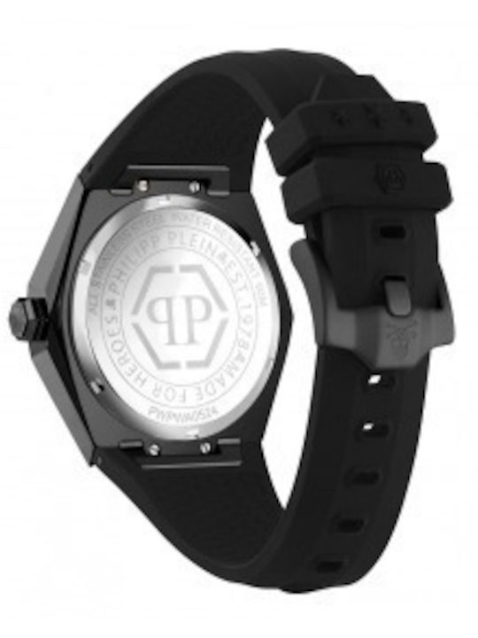 Philipp Plein Skull Ανδρικό Ρολόι Μπαταρίας με Μαύρο Καουτσούκ Λουράκι