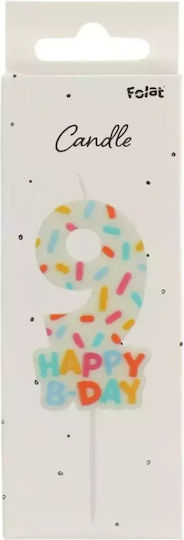 Cozy Sprinkles Birthday Candle Number 9 Multicolour Candle 7cm Kids Party