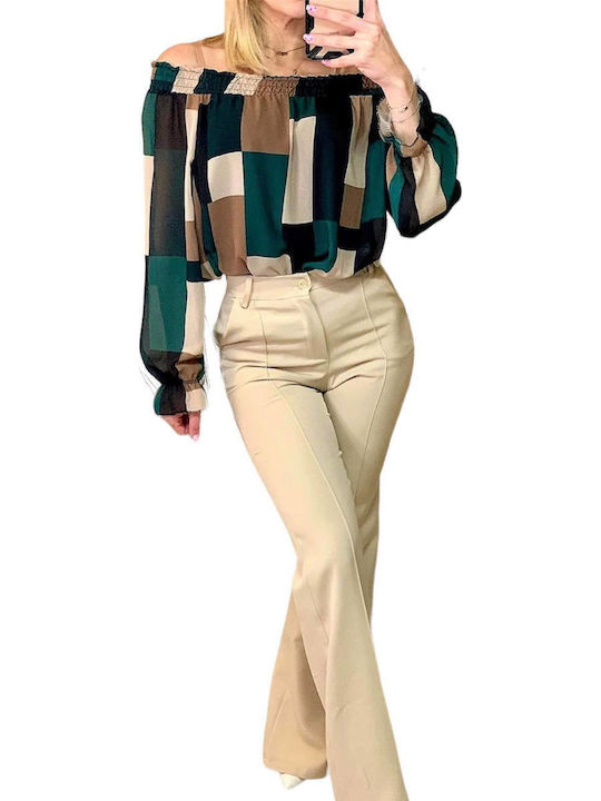 Woman's Fashion Women's High Waist Fabric Palazzo Pants Slim Fit Ecru