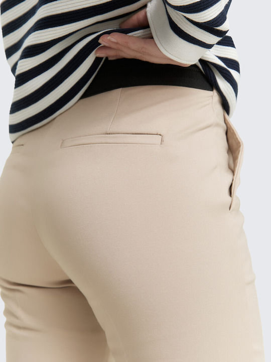 Women's Fabric Trousers Slim Fit Beige