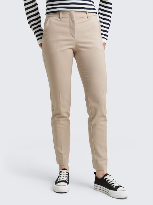 Women's Fabric Trousers Slim Fit Beige