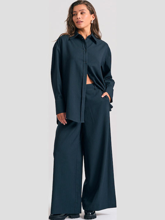 Women's Fabric Trousers Striped Navy Blue