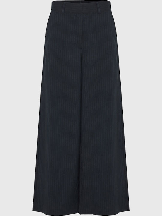 Women's Fabric Trousers Striped Navy Blue