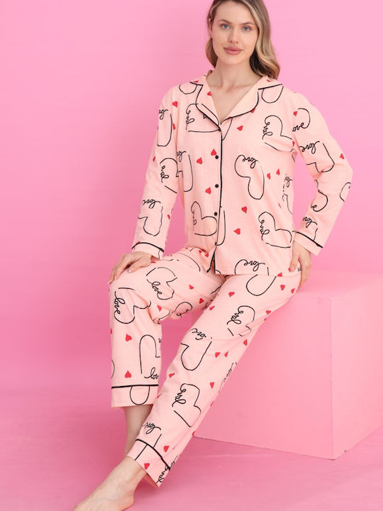 Siyah Inci Winter Women's Pyjama Set Salmon