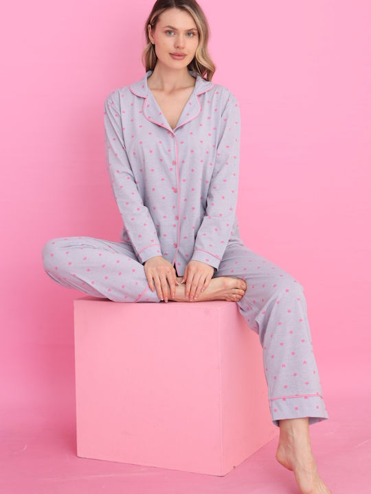 Siyah Inci Set Pijamale pentru Femei Light Grey