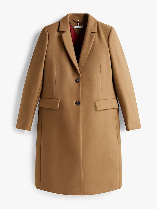 Wool Women's Biege Coat with Buttons