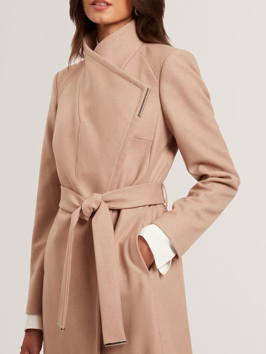 Wool Women's Camel Coat with Belt