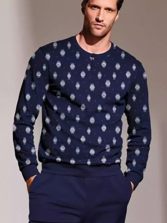 Infioreuomo Χειμερινή Ανδρική Πιτζάμα Navy Μπλε