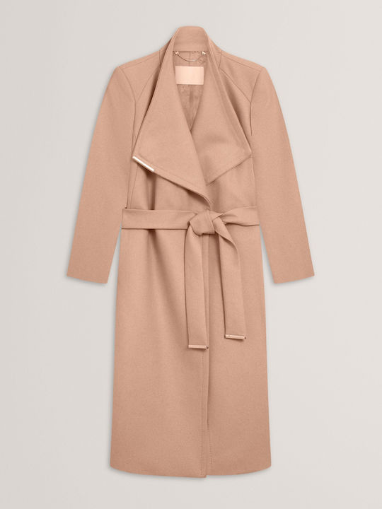 Wool Women's Camel Coat with Belt