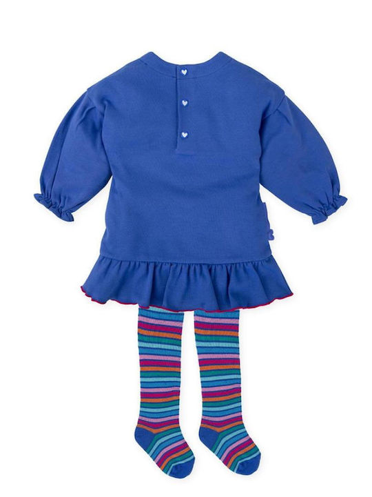 Girls Dress Sweatshirt Long Sleeve Set of 2 with Tights Blue