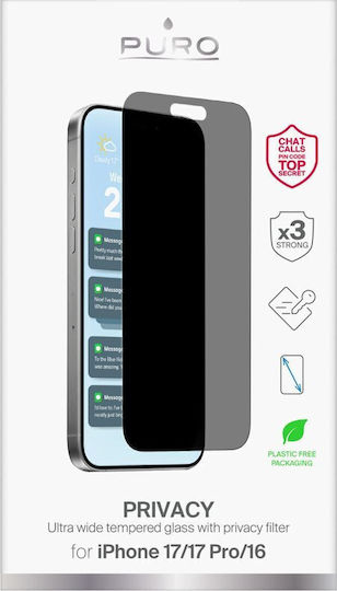 Puro 0.04mm Privacy Tempered Glass (iPhone 17 / 17 Pro / 16 Pro)
