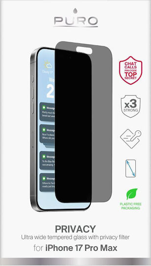 Puro 0.04mm Privacy Tempered Glass (iPhone 17 / 17 Pro / 16 Pro)