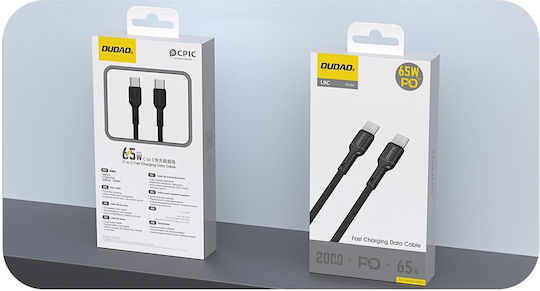 Dudao USB 2.0 Cable USB-C male - USB-C 65W PD Μαύρο 1m
