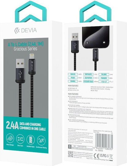 Devia Gracious USB 2.0 Cable USB-C male - USB-A Μαύρο 1m 108035