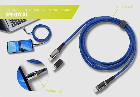 Troika Редовна USB-C към Lightning кабел 100W Син 2м (CBL20/DB)