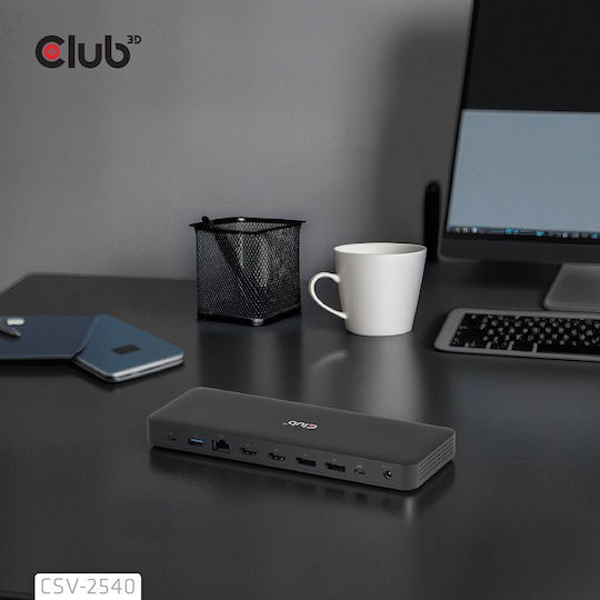 Club3D USB-C Stație de andocare cu 4K PD Ethernet Negru (CSV-2540)
