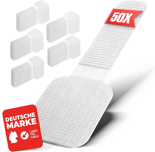 Set de suporturi de cablu Velcro Cable Pro Wall, 50 bucăți, alb