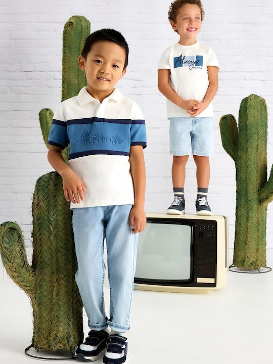 Kinderpolo Kurzarm Creme-hellblau