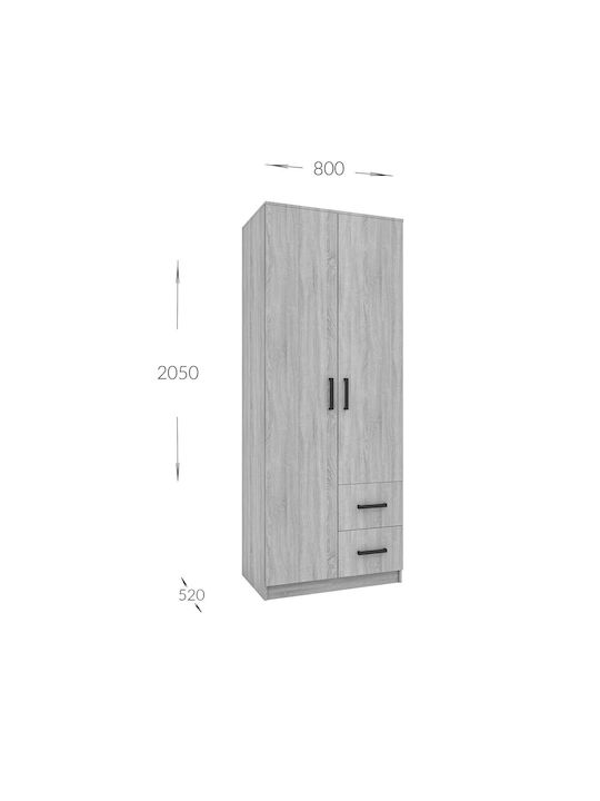 Double Door Wardrobe Simple Graphite 80x52x205cm