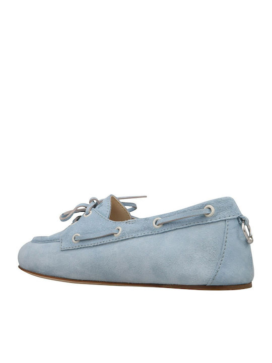Suede Women's Loafers in Light Blue Color