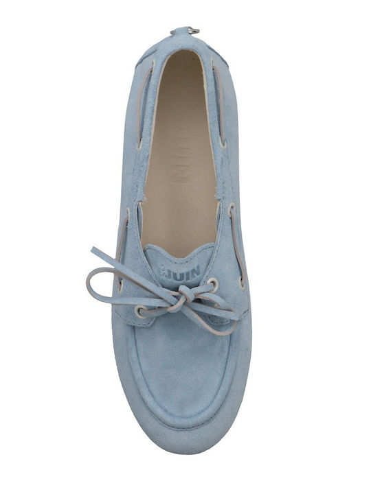 Suede Women's Loafers in Light Blue Color
