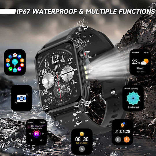 Microwear P6 Max Smartwatch με Παλμογράφο (Μαύρο)