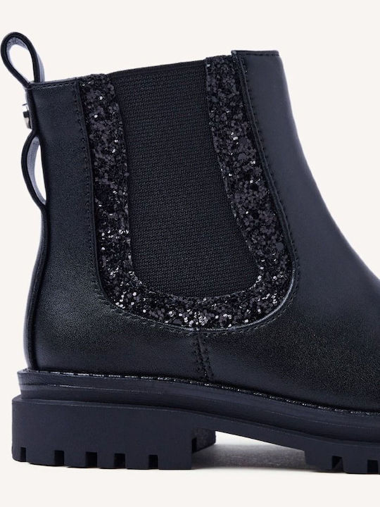 Anatomische Leder Kinderstiefel mit Reissverschluss Schwarz