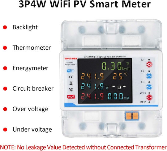 Sinotimer Амперметър За Електрически Табло Дигитален Шина Трифазен Wi-Fi Твоя