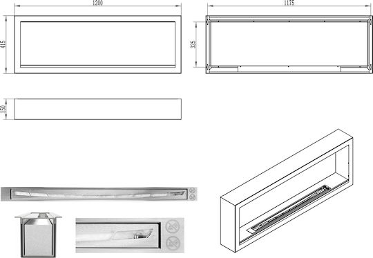 Globmetal Стенен Биоетанолова камина Вътрешно пространство Бял 120x15x41.5см