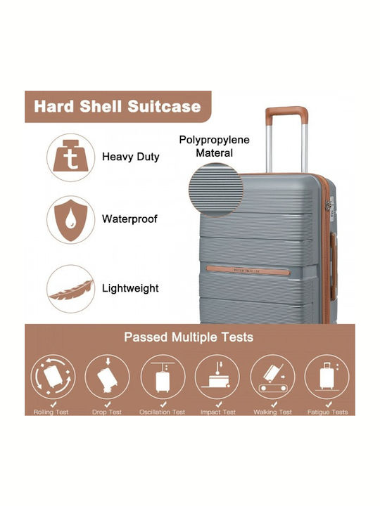 Miss Lulu Traveller Medium Travel Suitcase Hard Grey And Brown with 4 Wheels Height 66cm K2392L GY/BN 24