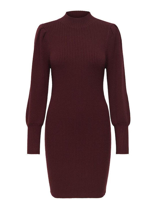 Rochie Mini Tricotată Cu Guler Înalt Burgundy