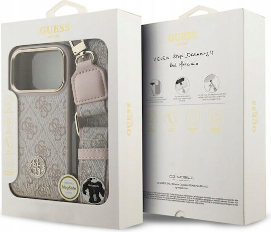 Guess 4g Strass Logo & Big Strap Metal Buttons Magsafe Umschlag Rückseite Kunststoff / Silikon Rosa (iPhone 17 Pro)