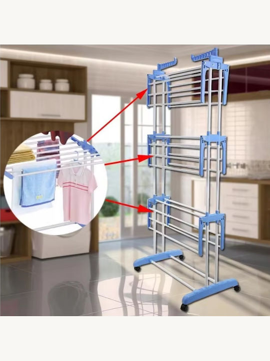 Folding Floor Clothes Drying Rack Made of Stainless Steel 170x74x64cm Two Levels