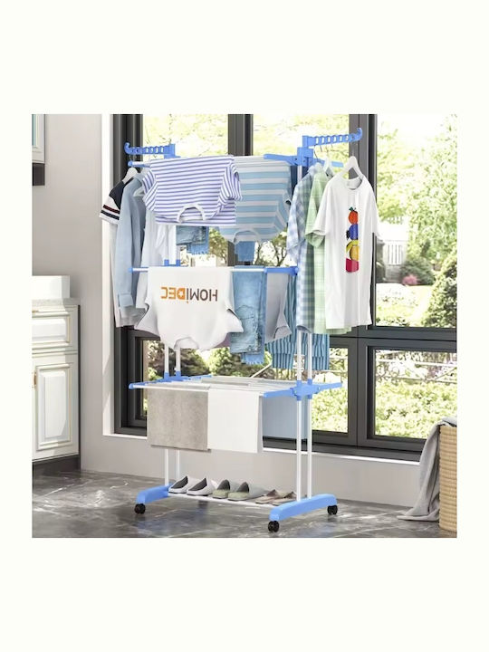 Folding Floor Clothes Drying Rack Made of Stainless Steel 170x74x64cm Two Levels